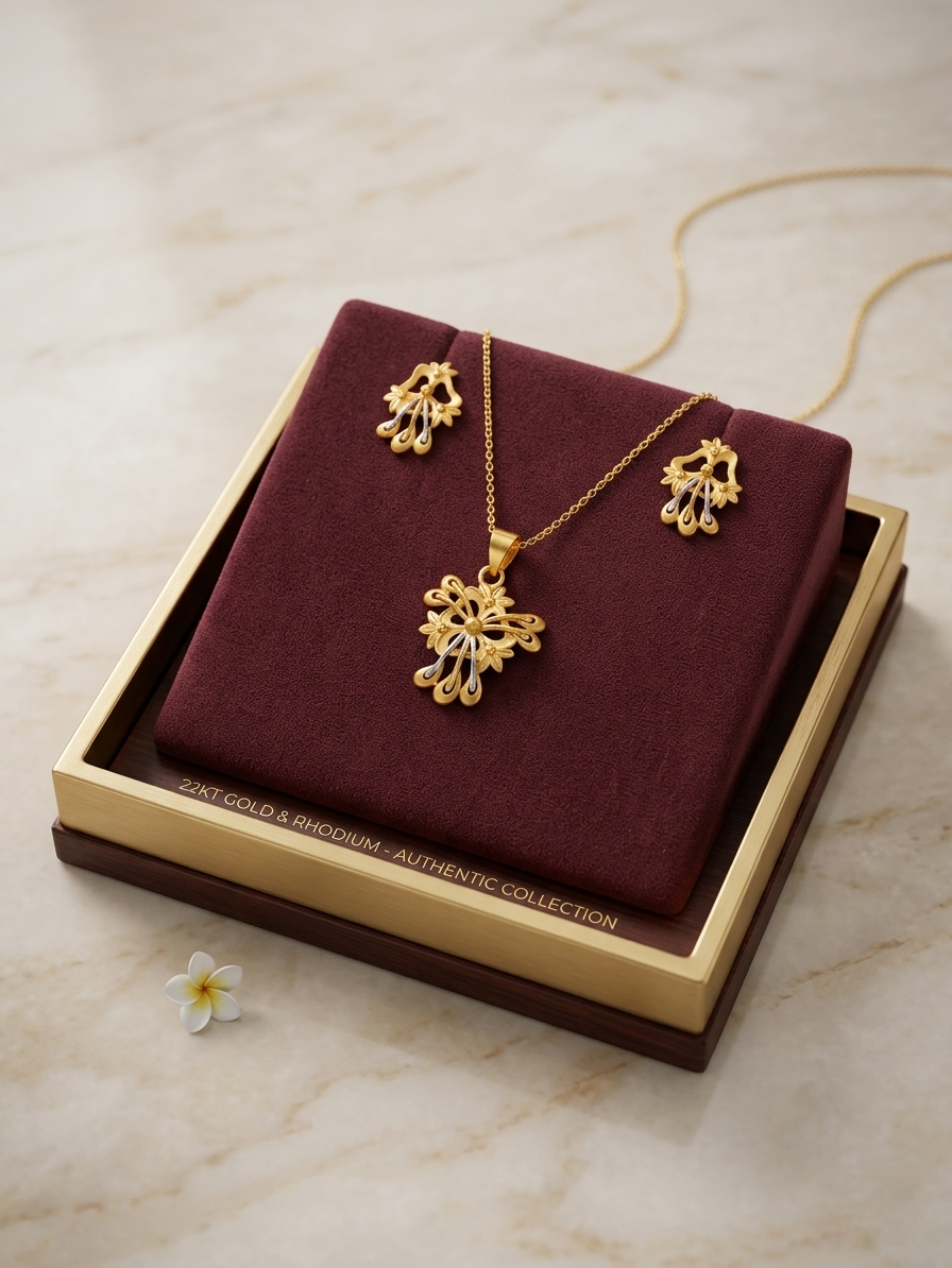 Gold necklace and earrings for women